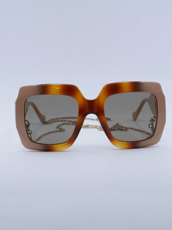 Gucci GG1022S 003 Square Sunglasses -Havana Gradient Ivory/Brown with Gold Chain main image 6